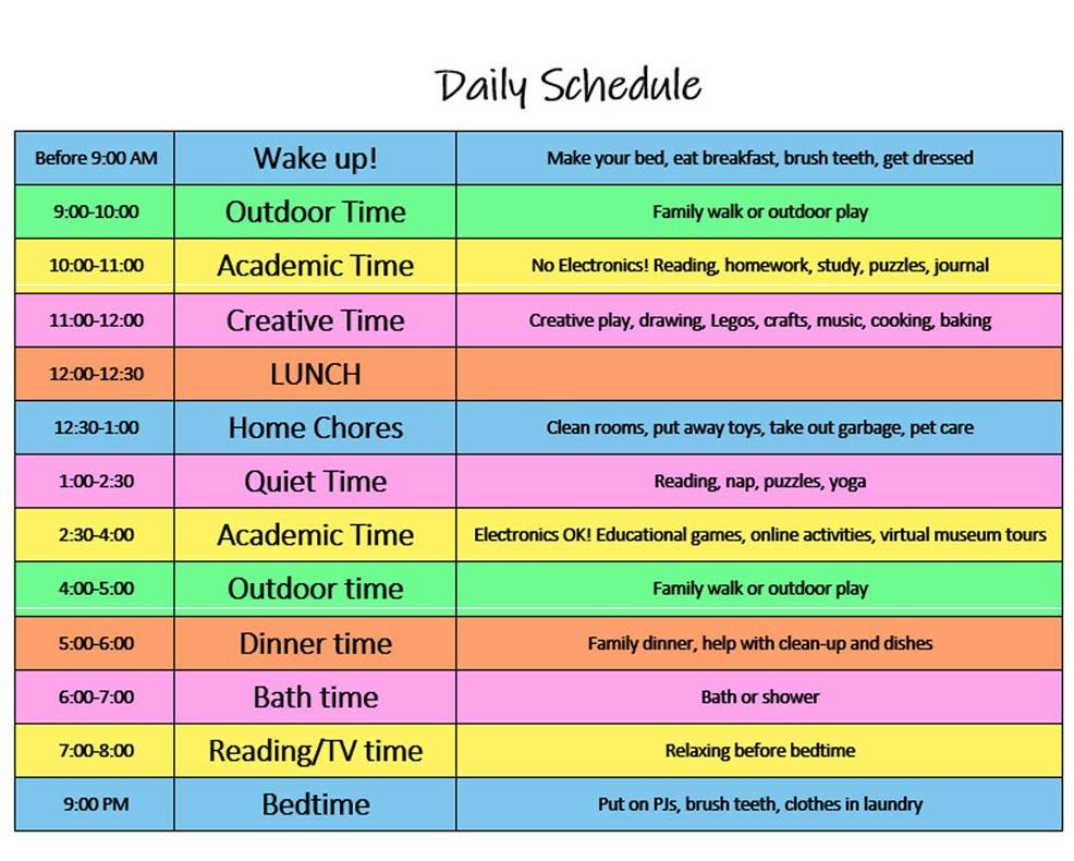 daily schedule for kids at home